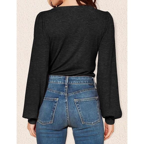 Agnes Urban Black Loose V Neck Puff Long Sleeve Sz XL - Picture 2 of 7